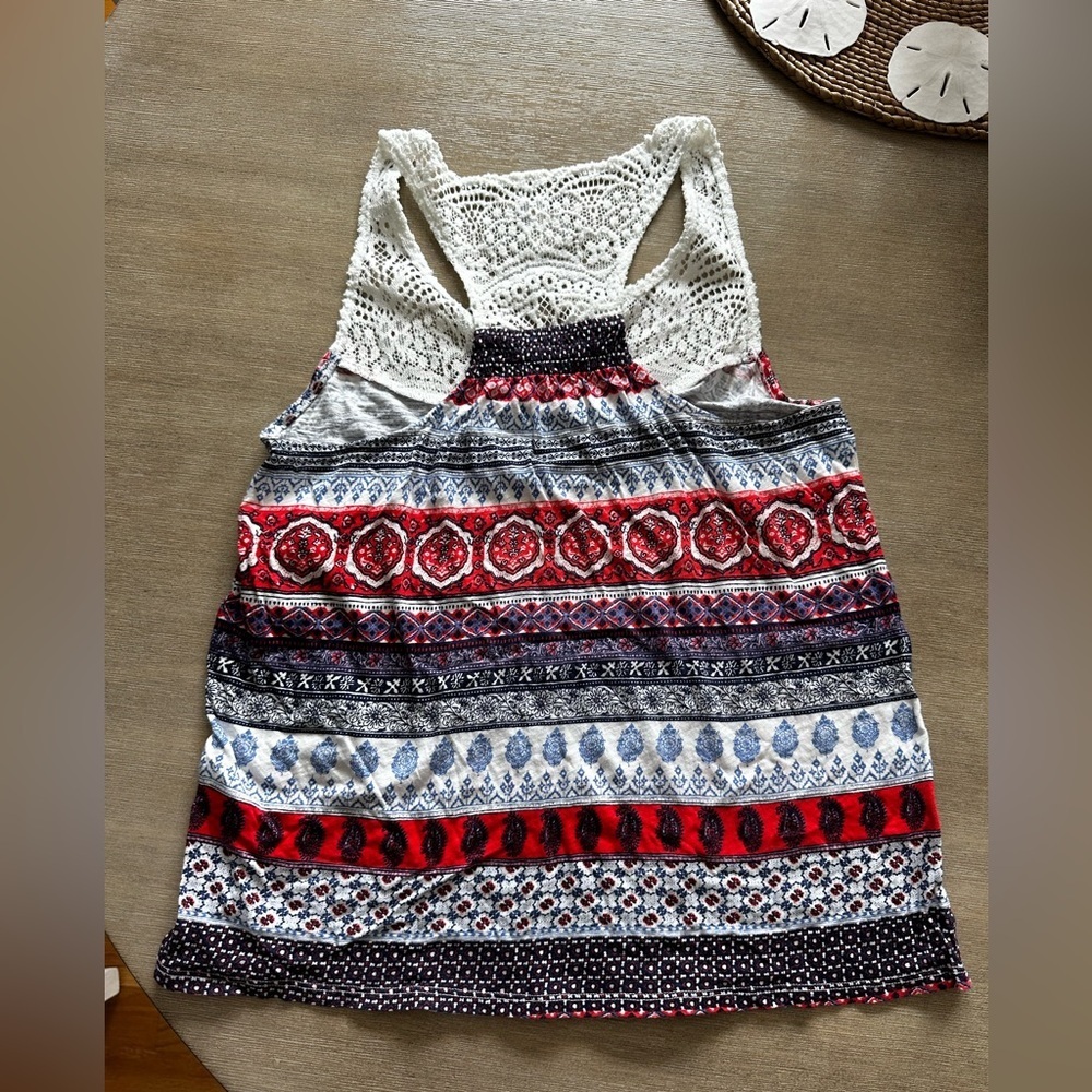 Lucky Brand Red and Blue Patterned Tank Top XS - Picture 5 of 7
